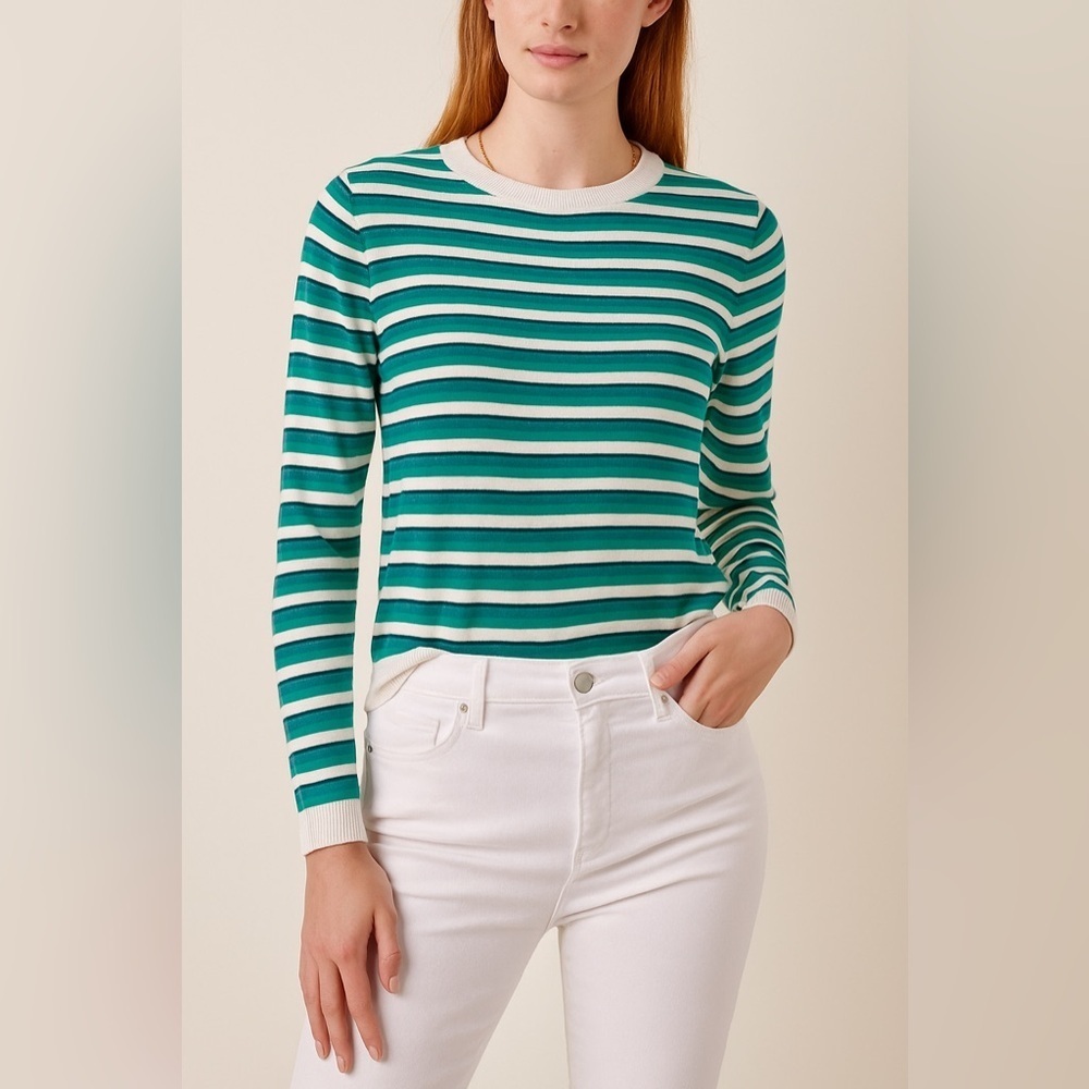 Suncoo Paris Pull Portland Striped Sweater Small Shimmer Green Coastal Preppy